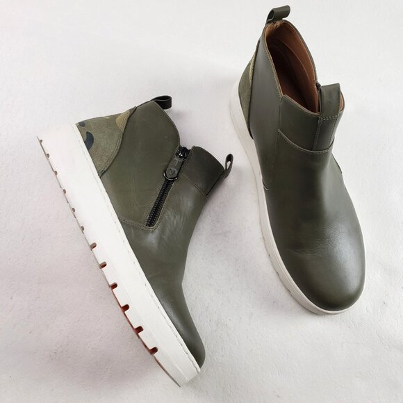 Vionic Brinkely Ankle Sneaker Boot Women 8.5 Green Leather Side Zip Casual Shoe - Picture 1 of 13